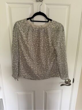 Gray Animal-Print Long Sleeve Women’s Blouse